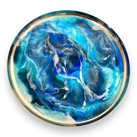Tablett Resin - Shades of the ocean, silber