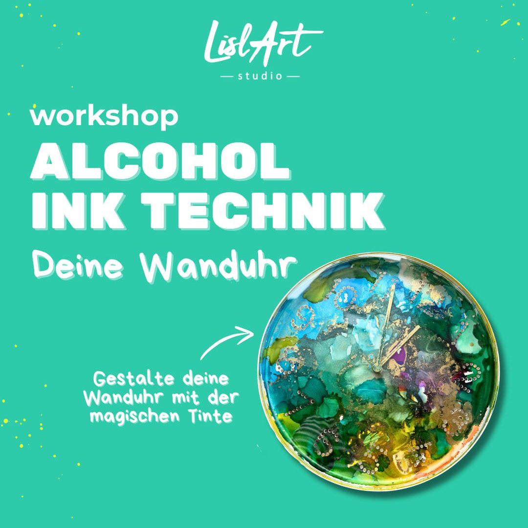 Wanduhr mit Alcohol Inks