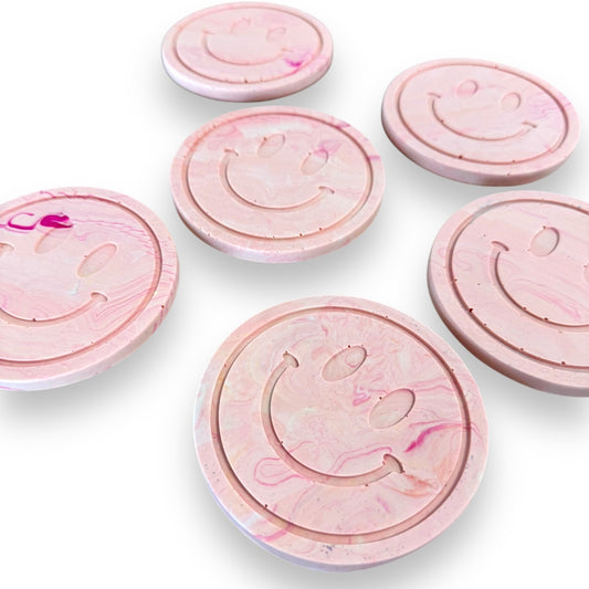 Jesmonite Untersetzer Smile, 6er Set - Berry Marble
