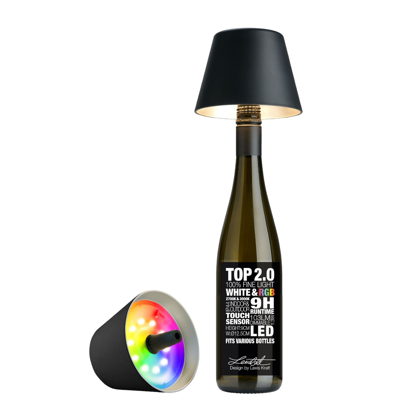 Top 2.0 LED RGBW-Akku-Flaschenleuchte, schwarz