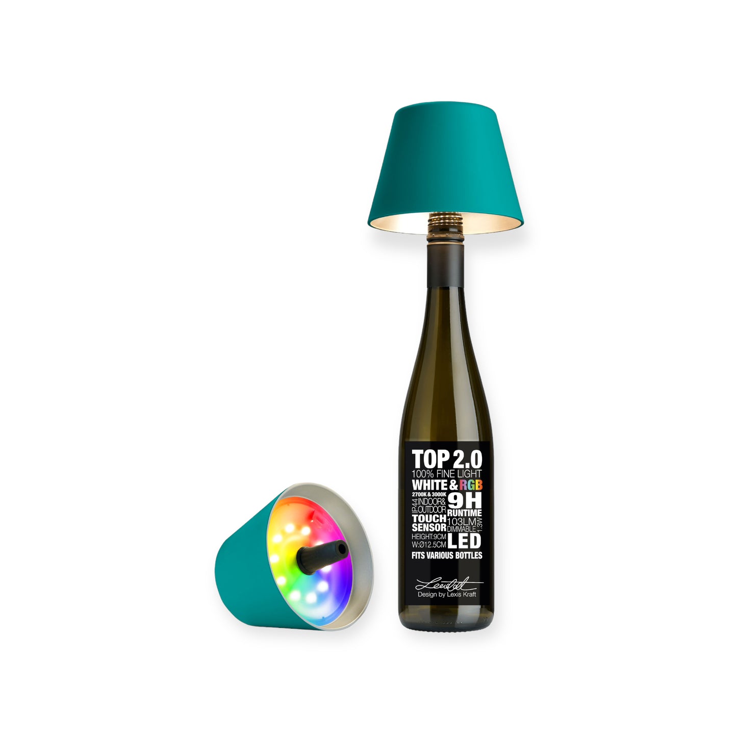 Top 2.0 LED RGBW-Akku-Flaschenleuchte, türkis