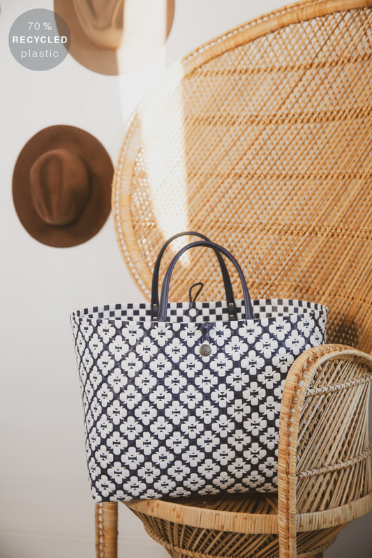 Motif Bag Shopper - navy & white