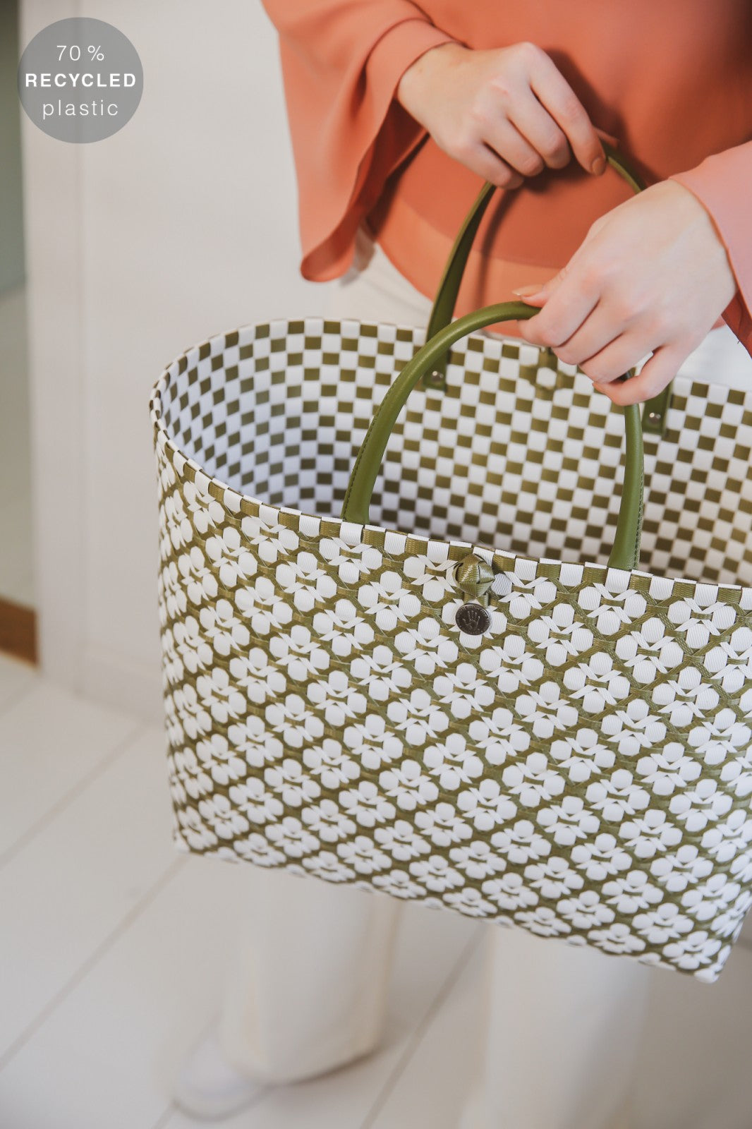 Motif Bag Shopper - olive & white