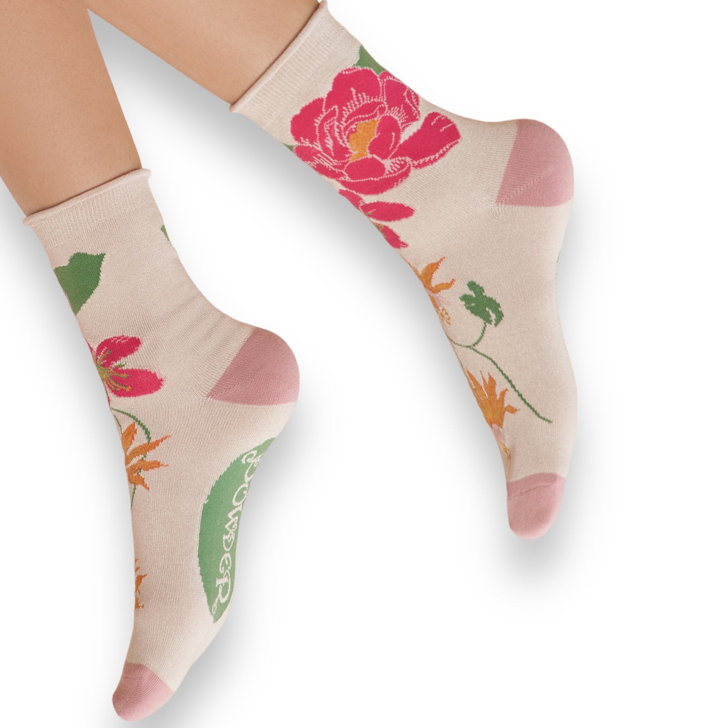 Socken - Flora, beige