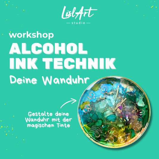 Wanduhr mit Alcohol Inks