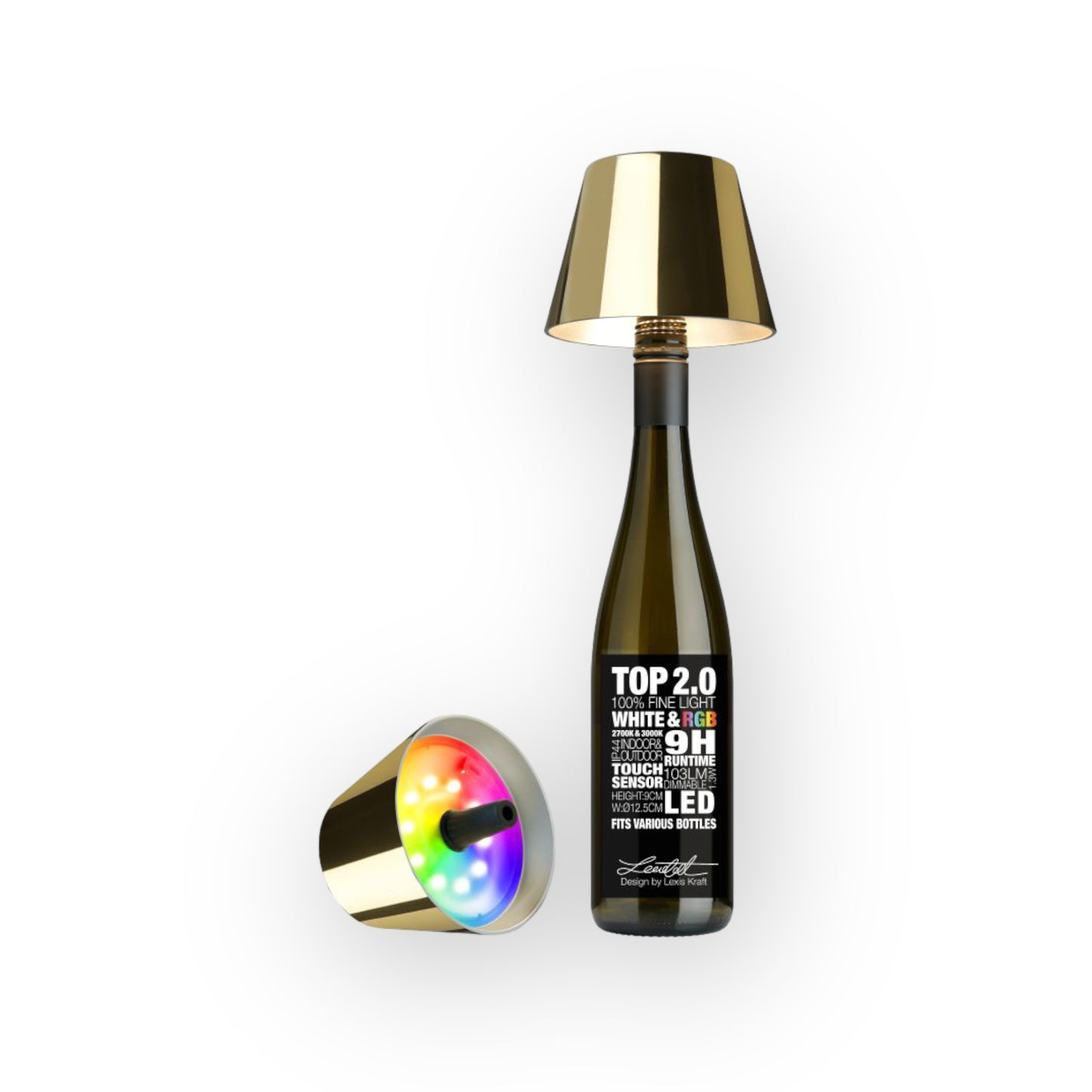 Top 2.0 LED RGBW-Akku-Flaschenleuchte, gold