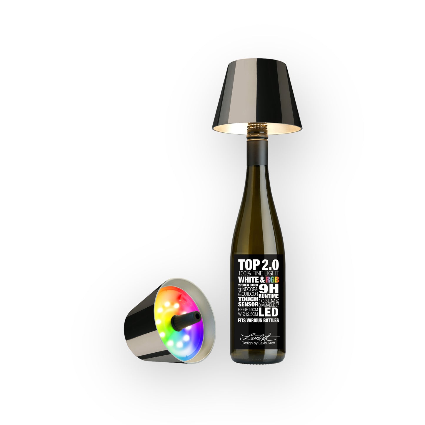 Top 2.0 LED RGBW-Akku-Flaschenleuchte, spacegrey