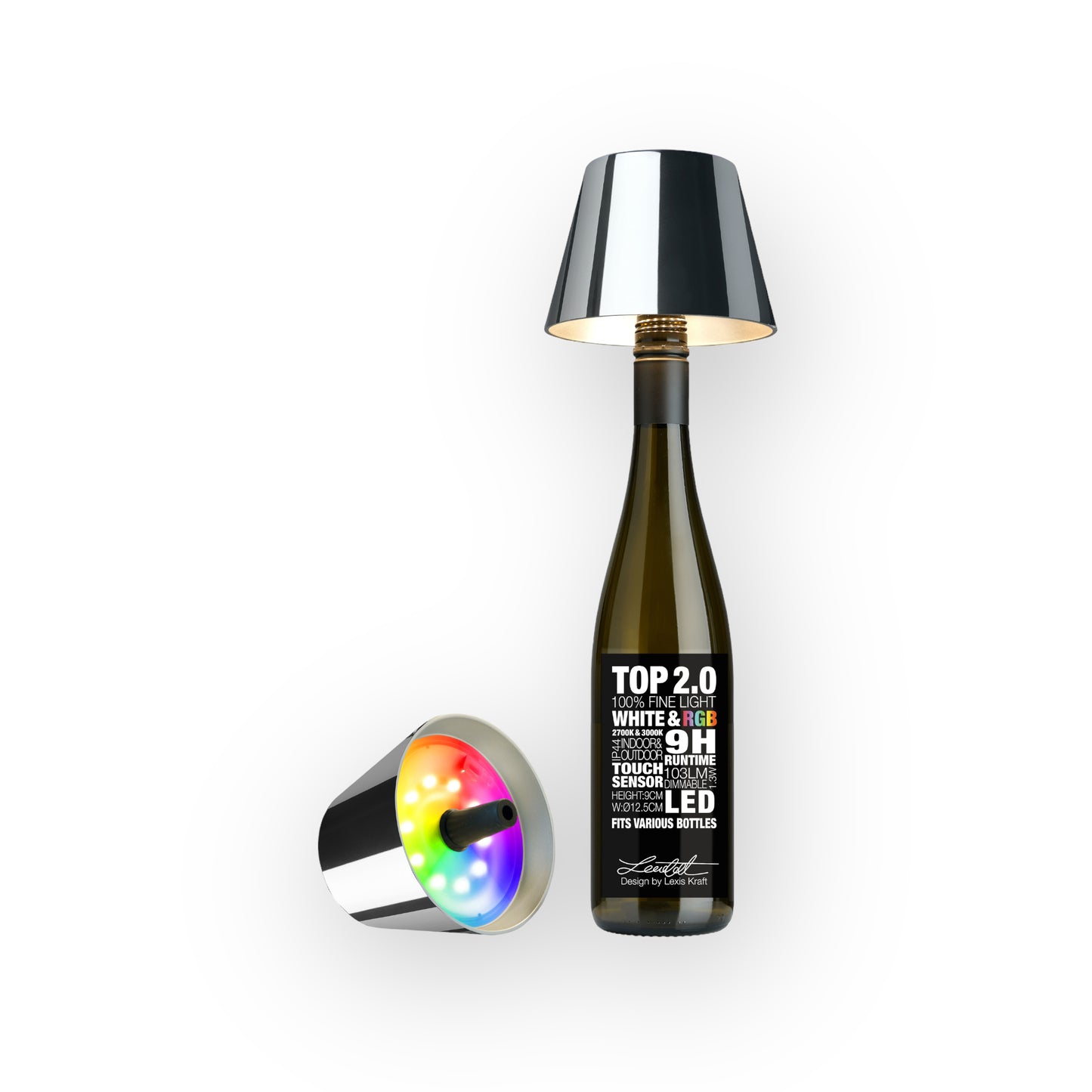 Top 2.0 LED RGBW-Akku-Flaschenleuchte, chrom