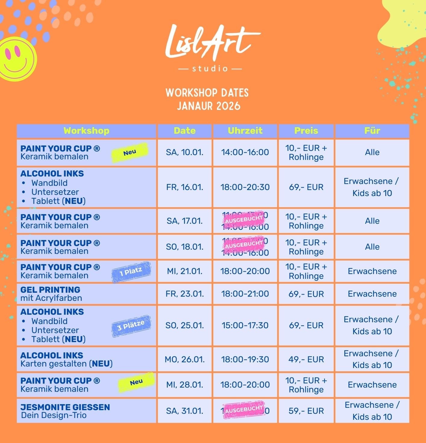 Workshop Termine Januar 2026 Aschaffenburg