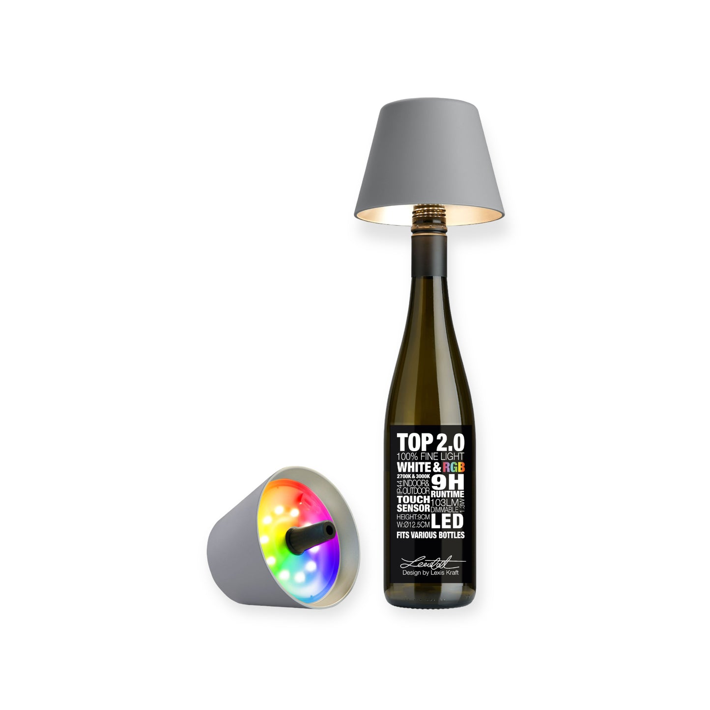 Top 2.0 LED RGBW-Akku-Flaschenleuchte, grau