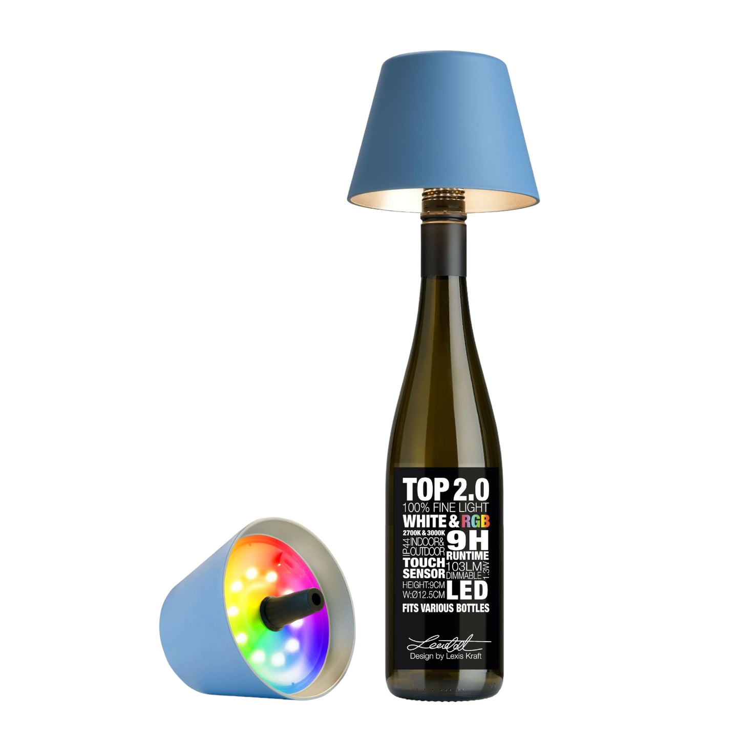 Top 2.0 LED RGBW-Akku-Flaschenleuchte, blau