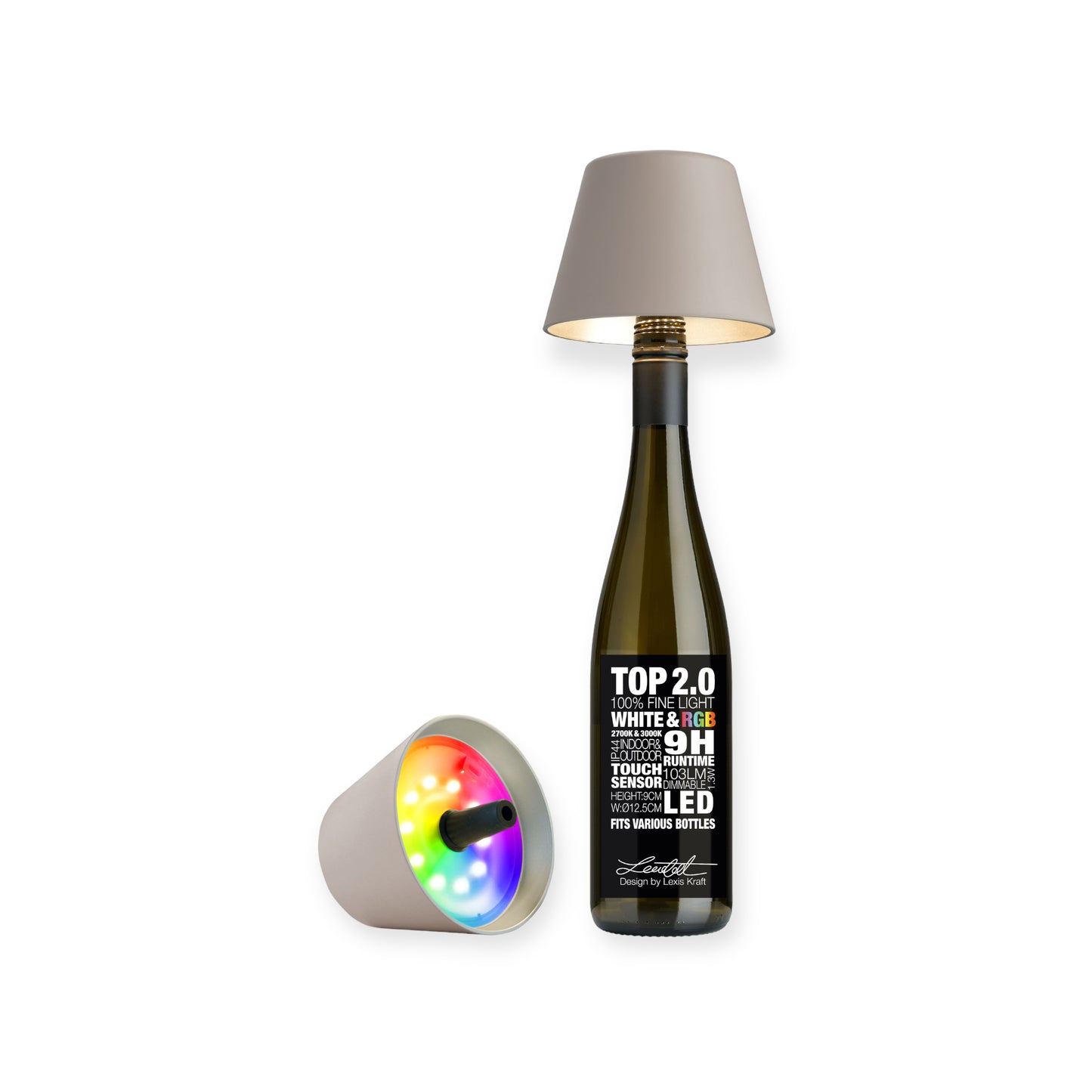 Top 2.0 LED RGBW-Akku-Flaschenleuchte, Sand