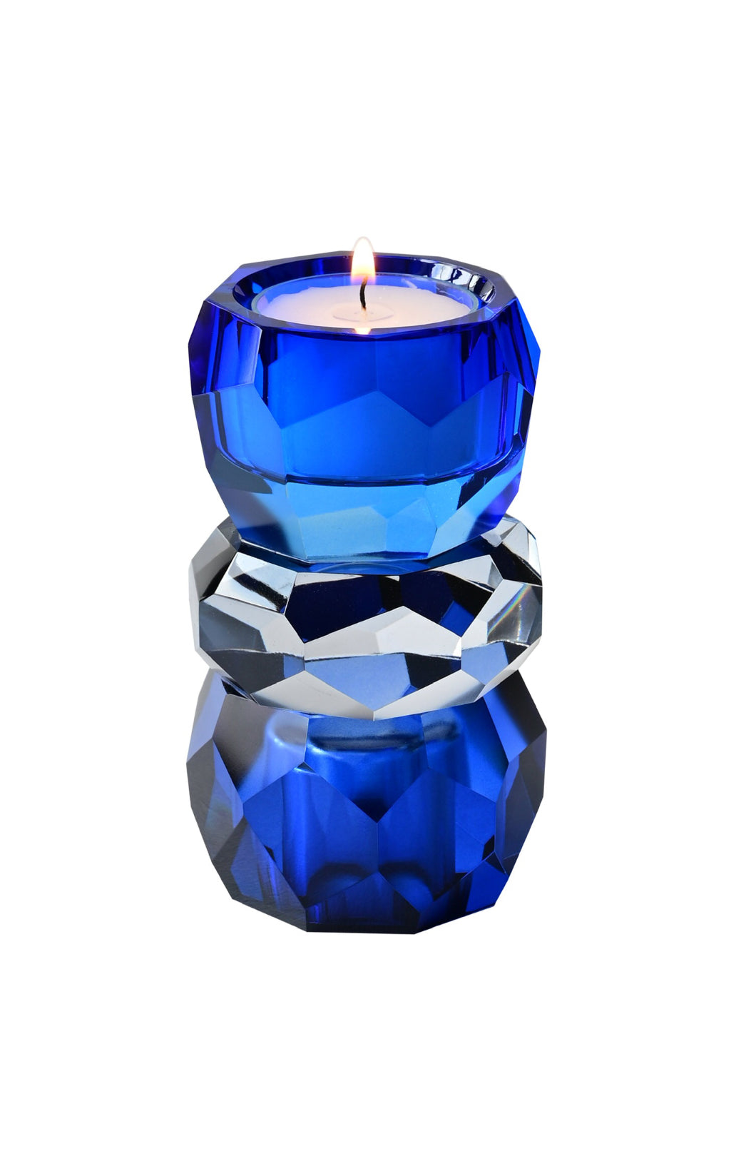Kerzen- / Teelichthalter, Kristallglas, blau