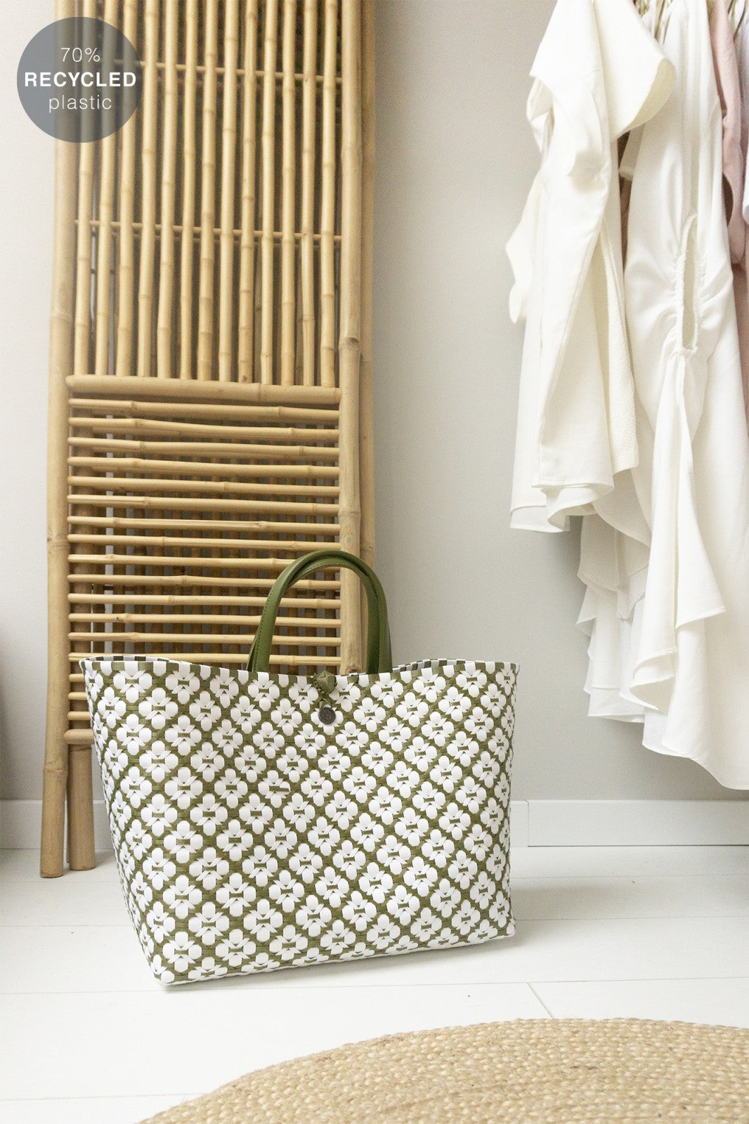 Motif Bag Shopper - olive & white