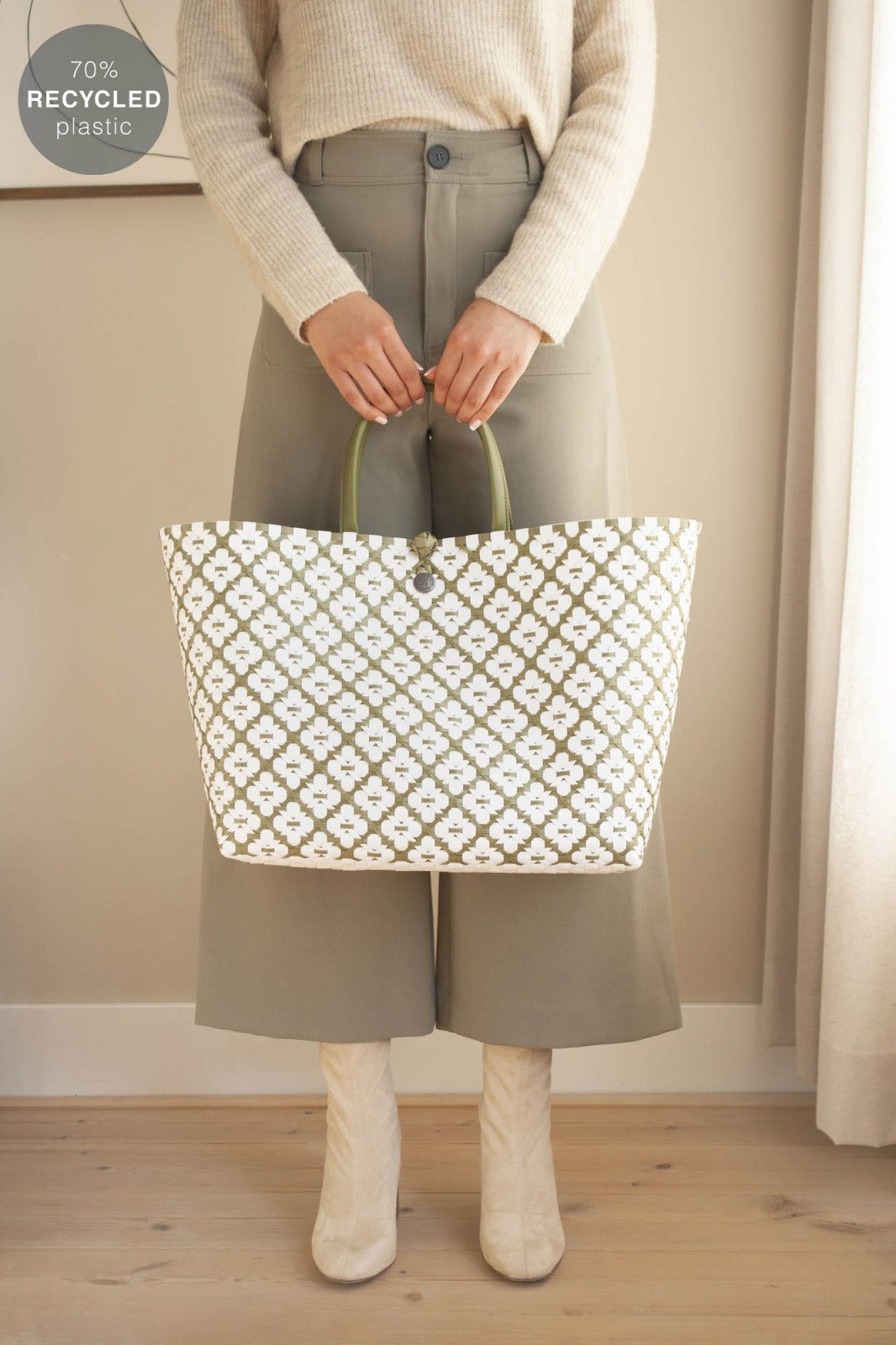Motif Bag Shopper - olive & white